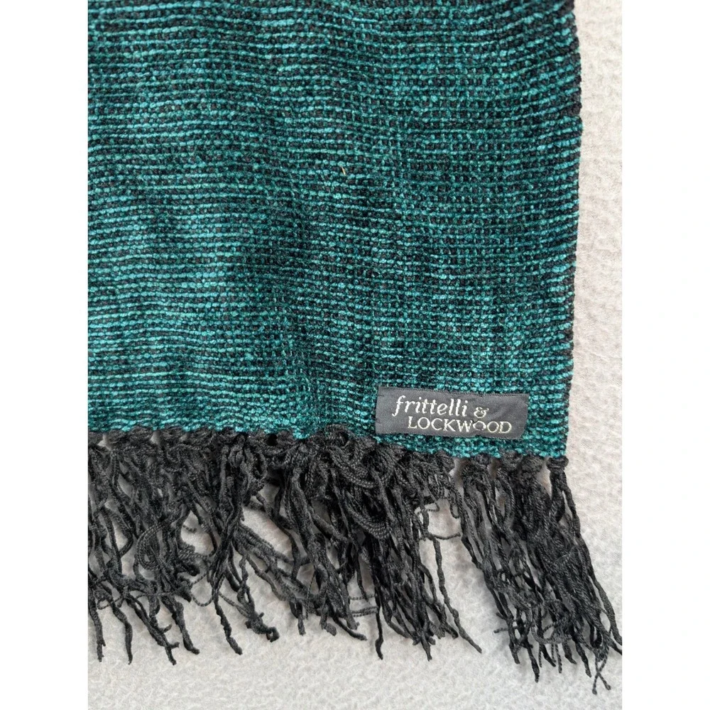 Frittelli Lockwood‎ Scarf Wrap Shawl Teal Black Textured Fringe Rectangle 12x33